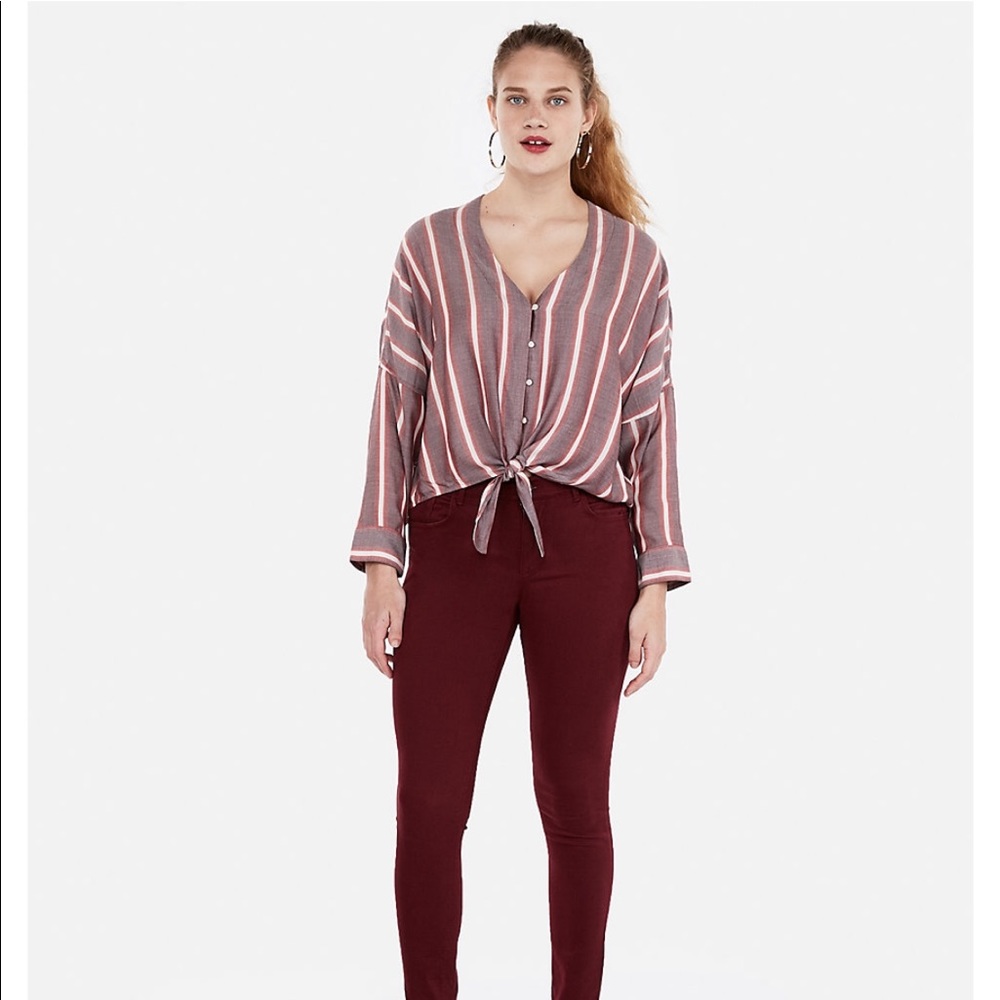 MOVING SALE Express Stripe Tie-Front Top
